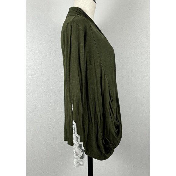 Sun Moon Womens Green Draped Cowl Neck Shirt Partial Lace Cuff Stretch Large? - Picture 3 of 12
